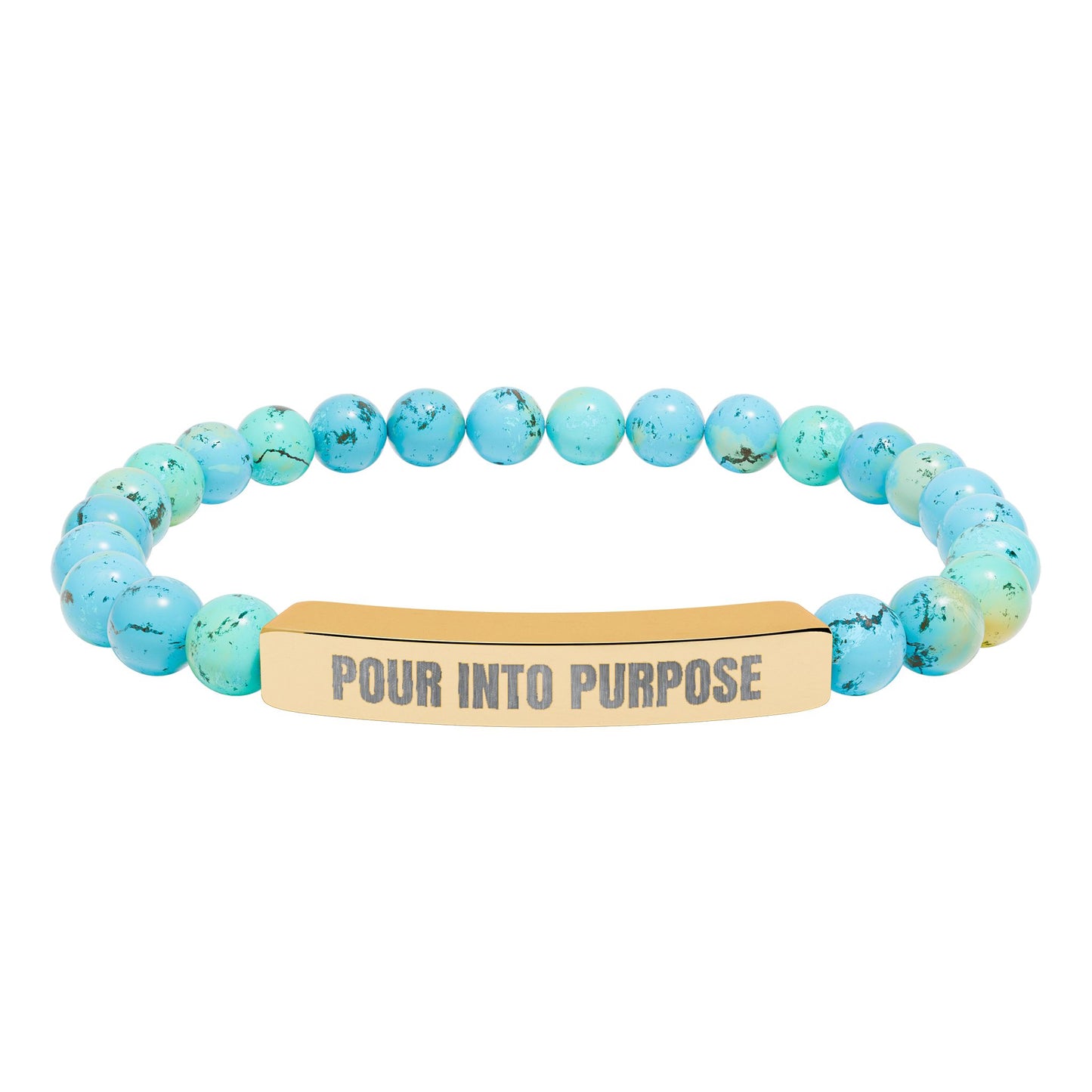 Engraved Natural Stone Bar Bracelet — “Pour Into Purpose” Stretch Beaded Bracelet