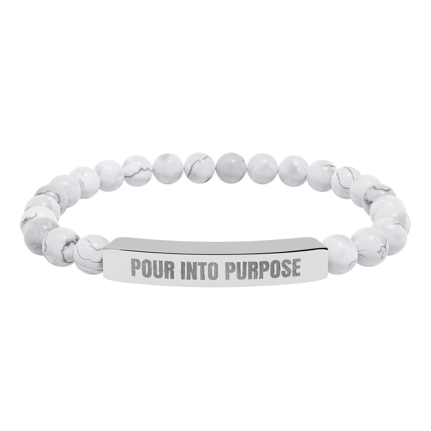 Engraved Natural Stone Bar Bracelet — “Pour Into Purpose” Stretch Beaded Bracelet