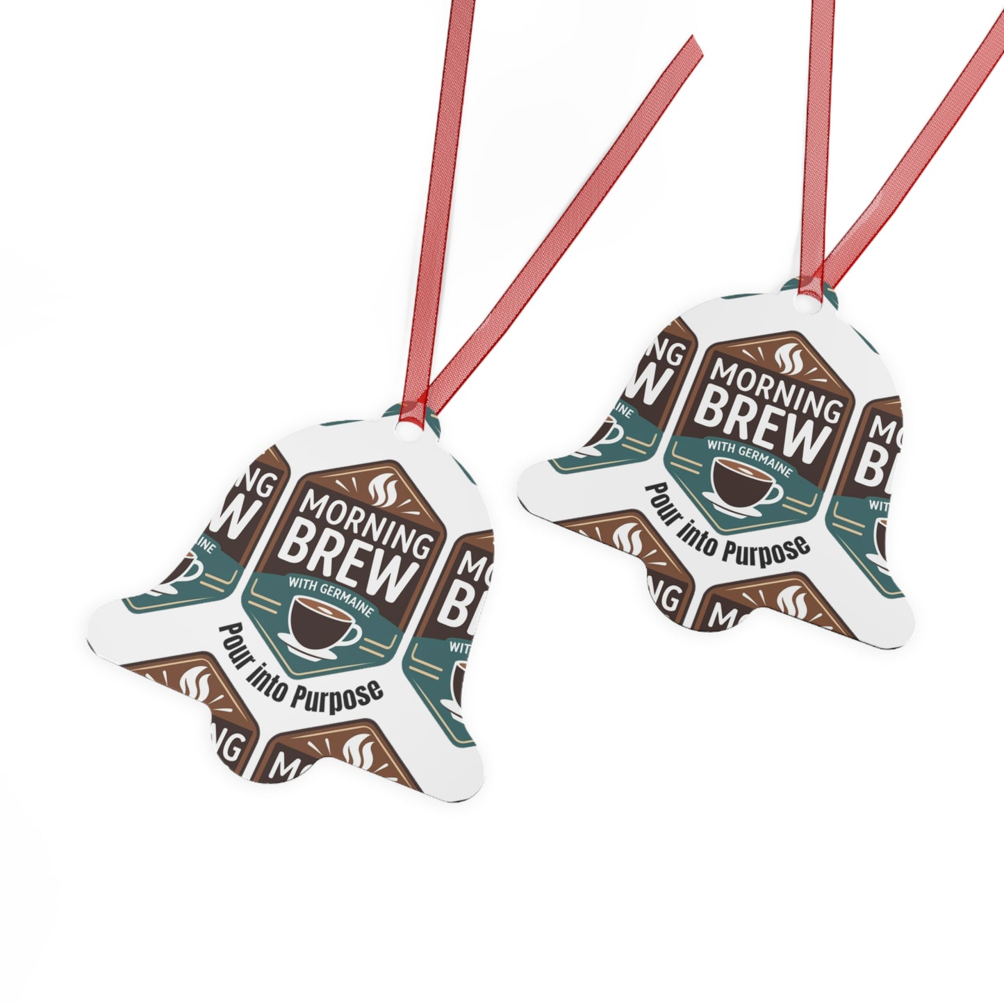 Morning Brew Coffee Metal Ornament — "Pour into Purpose" Bell Holiday Decoration