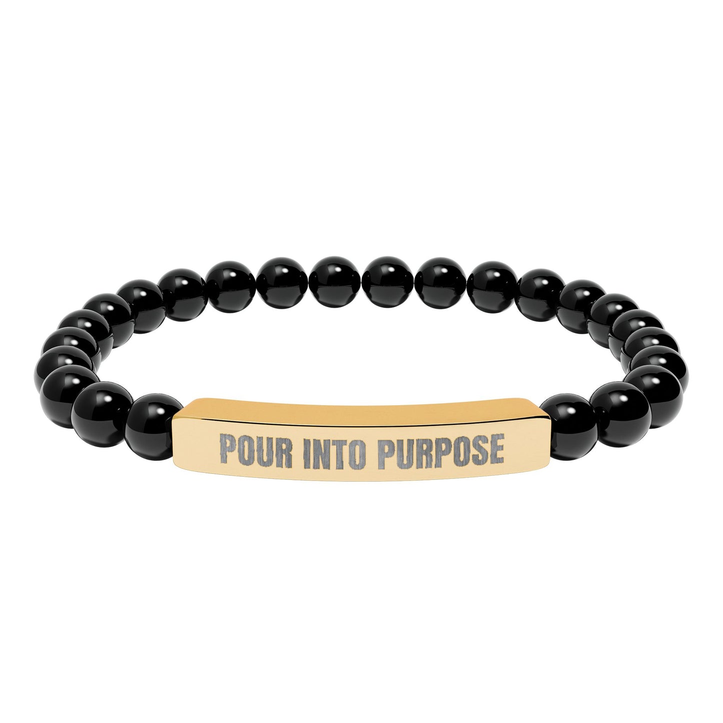 Engraved Natural Stone Bar Bracelet — “Pour Into Purpose” Stretch Beaded Bracelet