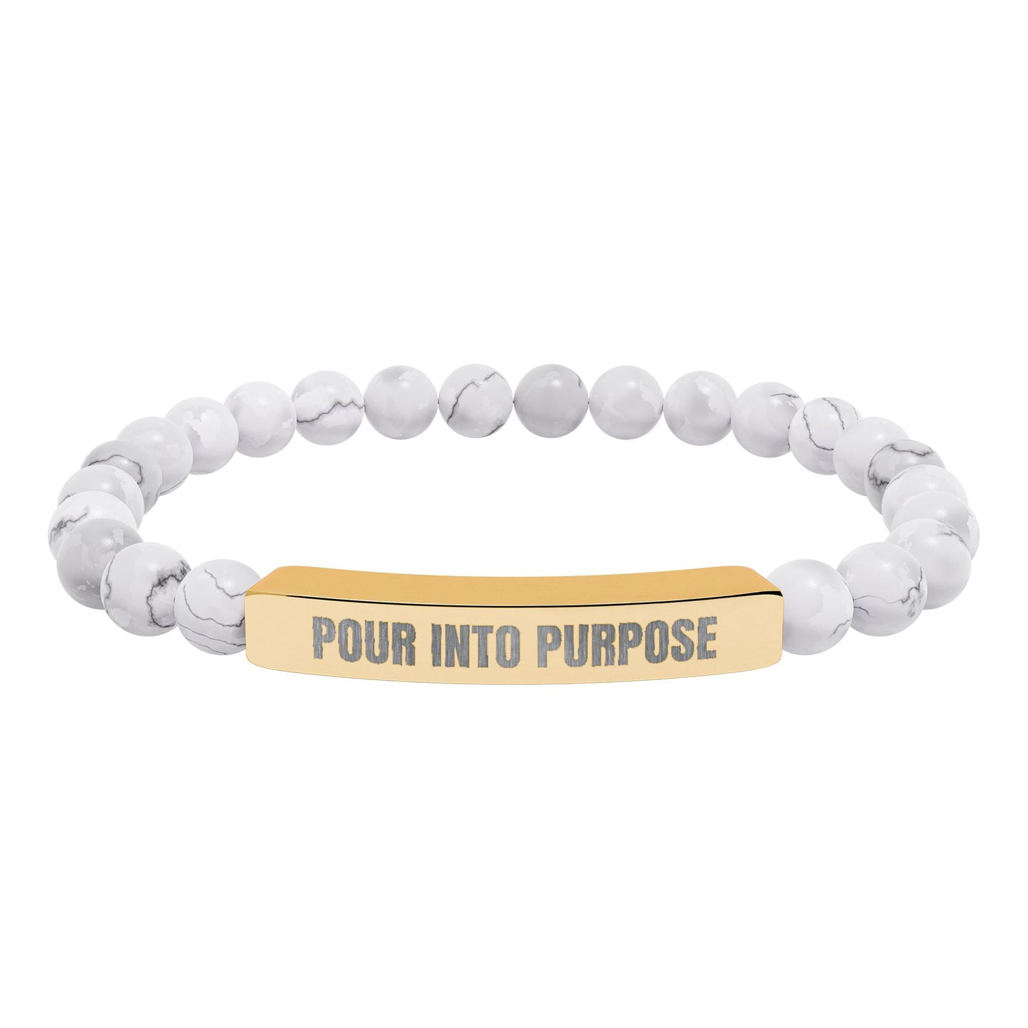 Engraved Natural Stone Bar Bracelet — “Pour Into Purpose” Stretch Beaded Bracelet