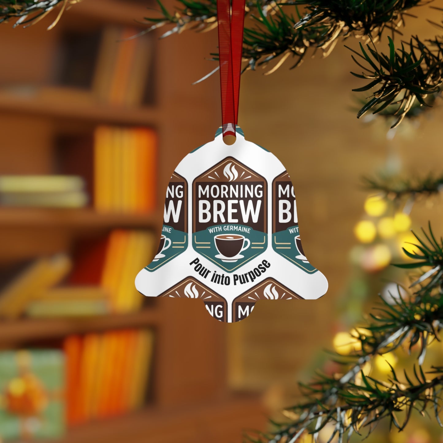 Morning Brew Coffee Metal Ornament — "Pour into Purpose" Bell Holiday Decoration