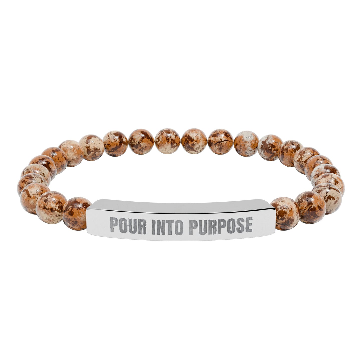 Engraved Natural Stone Bar Bracelet — “Pour Into Purpose” Stretch Beaded Bracelet