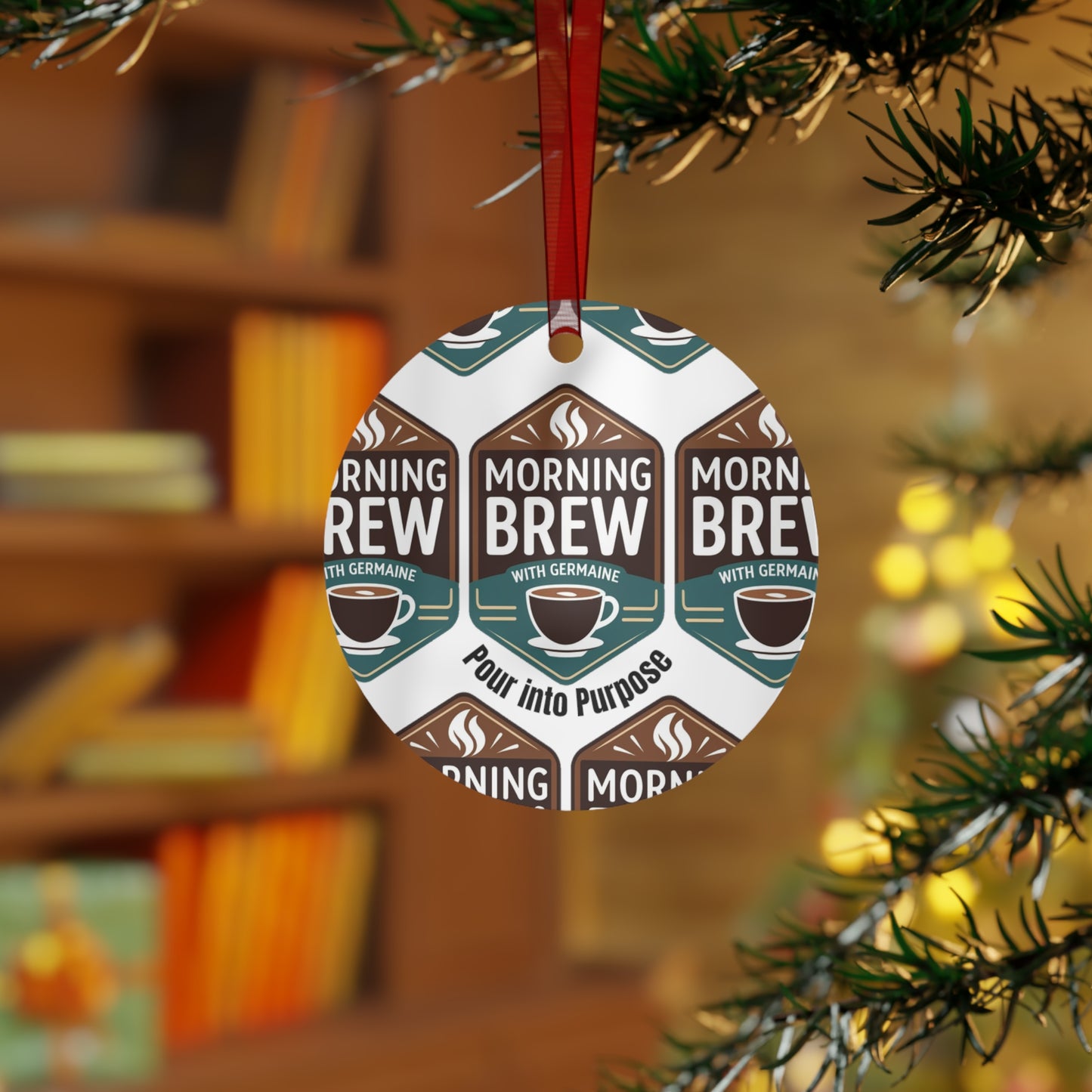 Morning Brew Coffee Metal Ornament — "Pour into Purpose" Bell Holiday Decoration