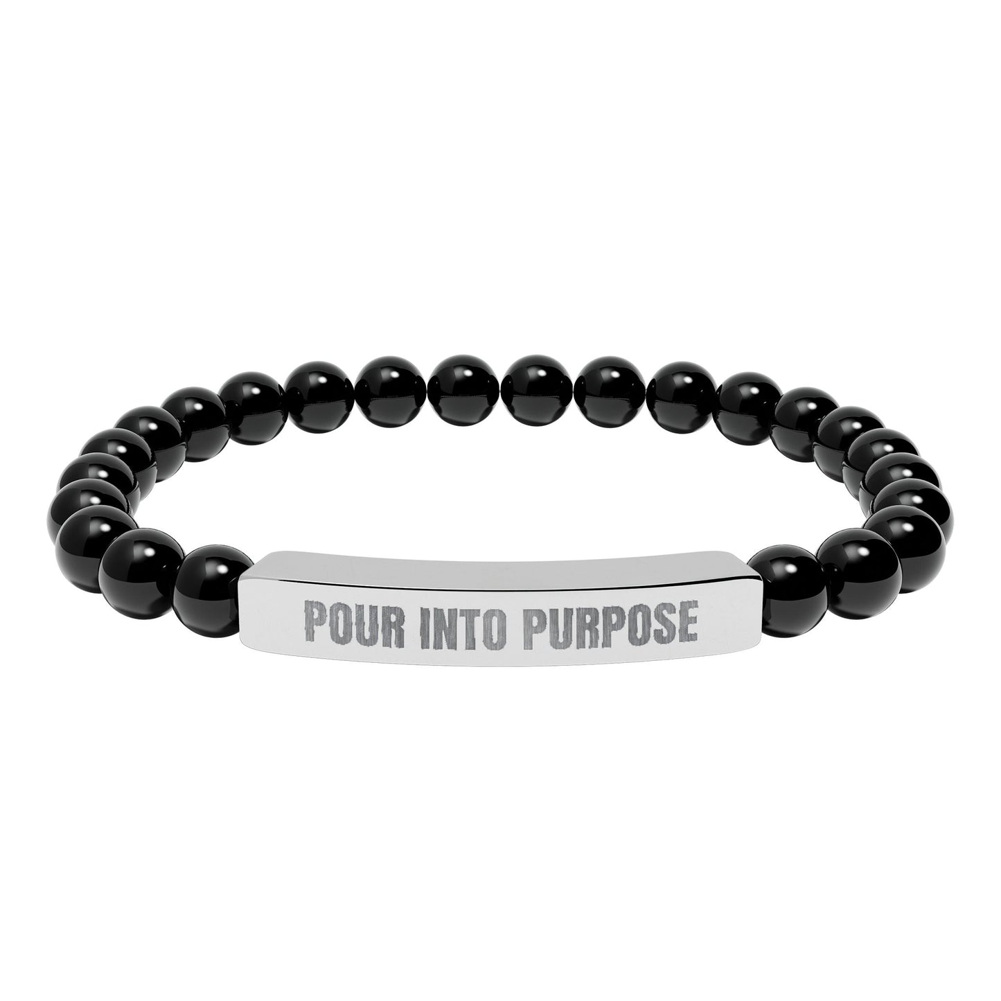Engraved Natural Stone Bar Bracelet — “Pour Into Purpose” Stretch Beaded Bracelet