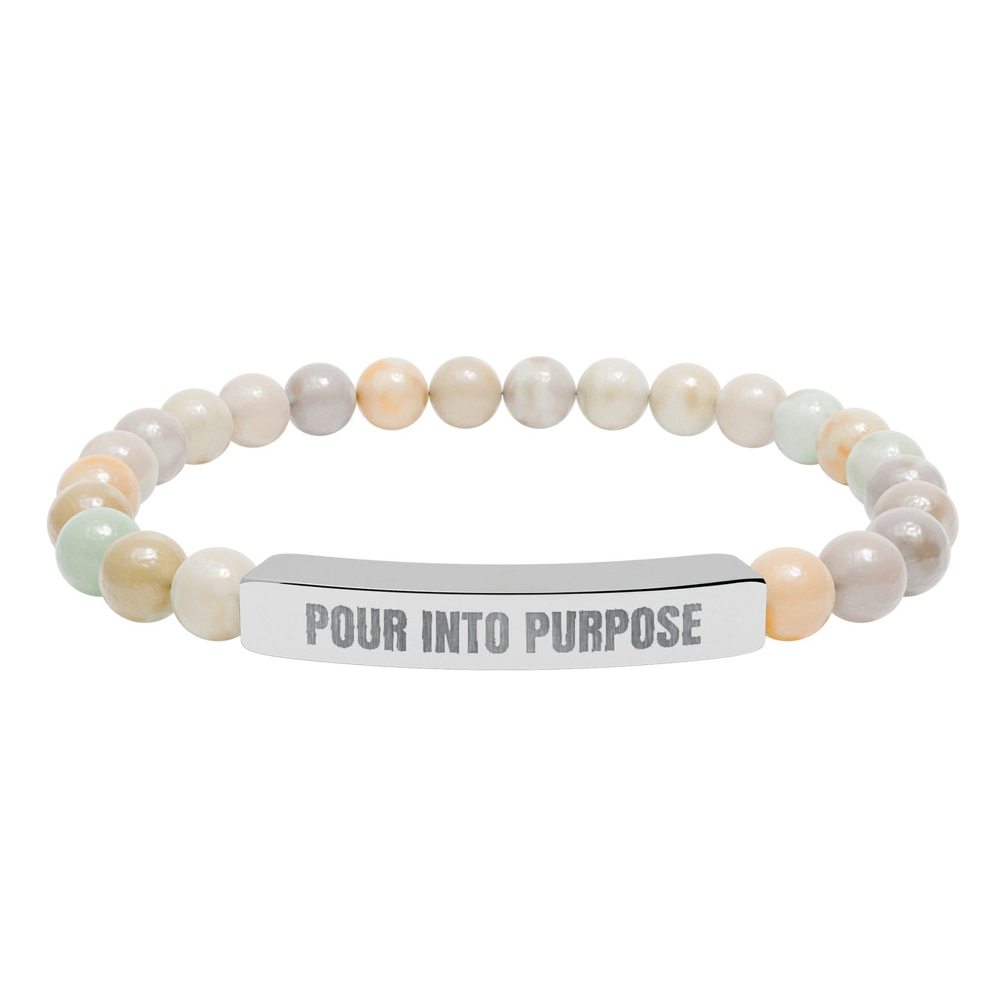 Engraved Natural Stone Bar Bracelet — “Pour Into Purpose” Stretch Beaded Bracelet