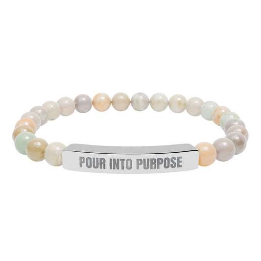 Engraved Natural Stone Bar Bracelet — “Pour Into Purpose” Stretch Beaded Bracelet