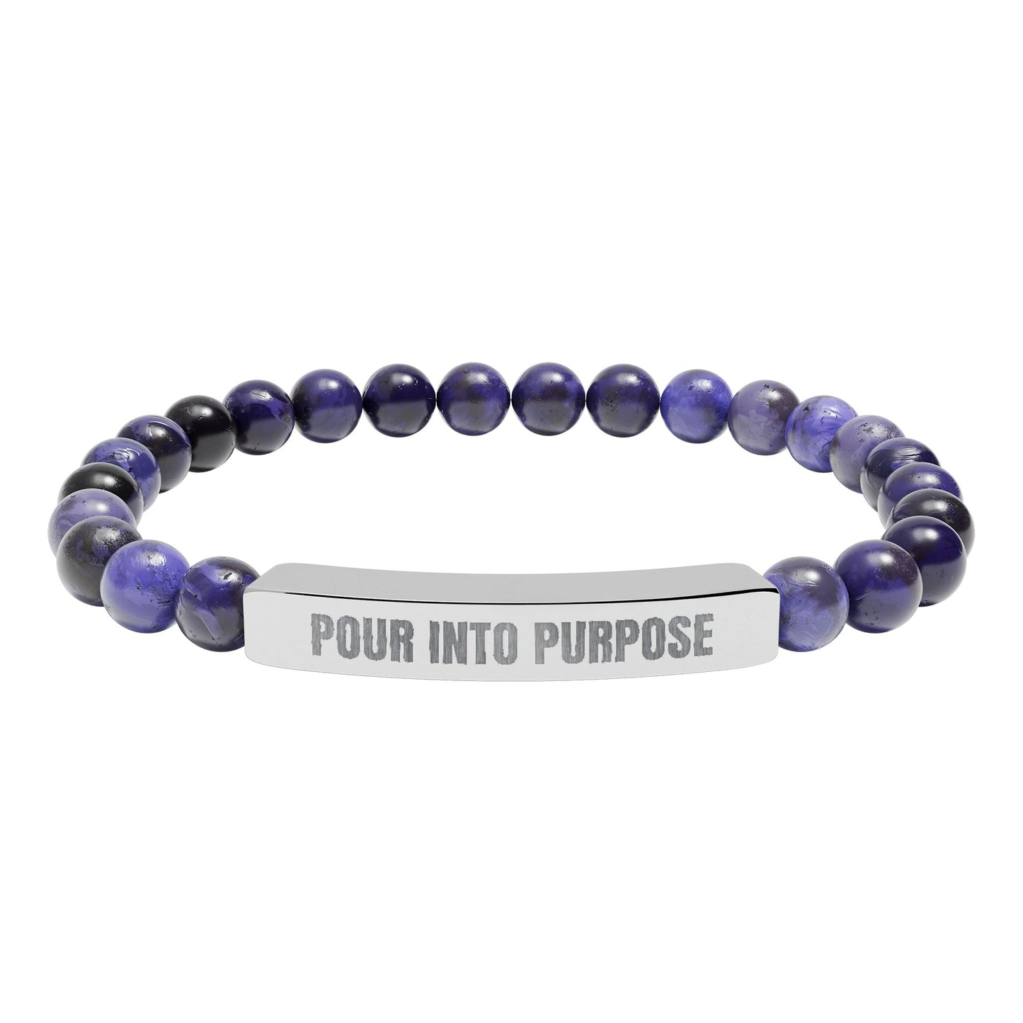 Engraved Natural Stone Bar Bracelet — “Pour Into Purpose” Stretch Beaded Bracelet
