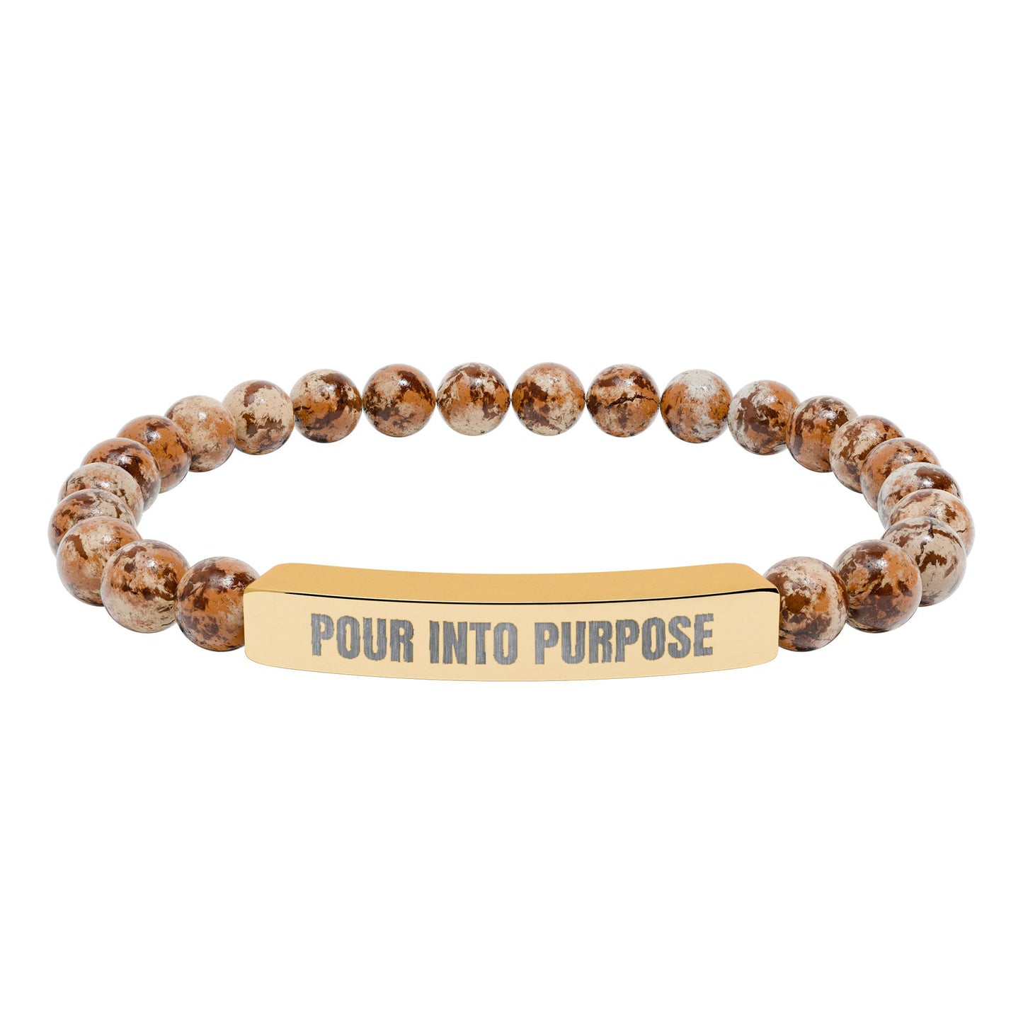 Engraved Natural Stone Bar Bracelet — “Pour Into Purpose” Stretch Beaded Bracelet