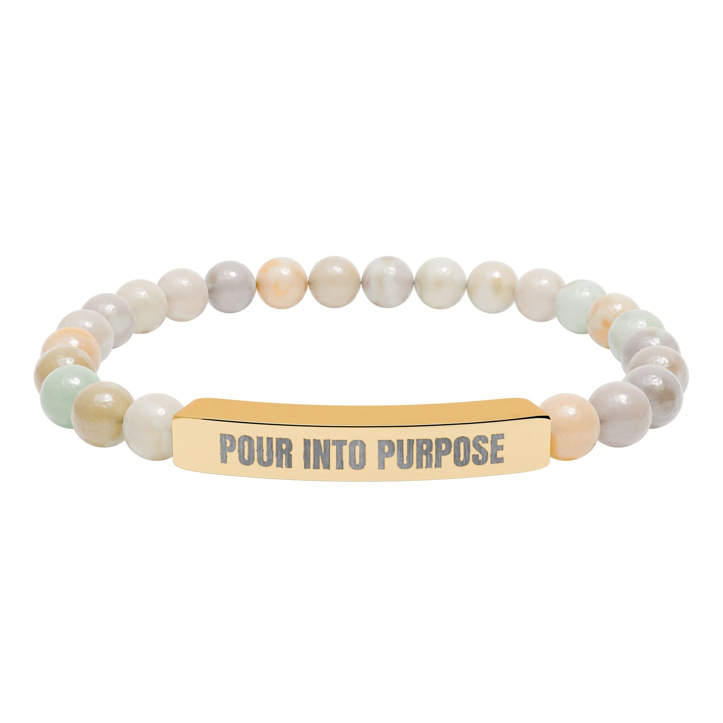 Engraved Natural Stone Bar Bracelet — “Pour Into Purpose” Stretch Beaded Bracelet