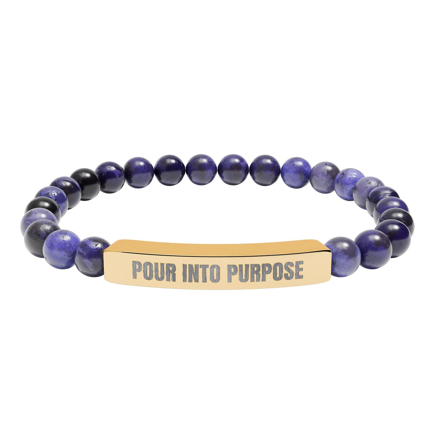 Engraved Natural Stone Bar Bracelet — “Pour Into Purpose” Stretch Beaded Bracelet