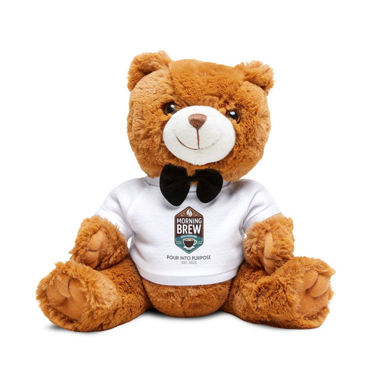 Plush Teddy Bear with “Morning Brew” T‑Shirt — Soft Gift Bear for Coffee Lovers