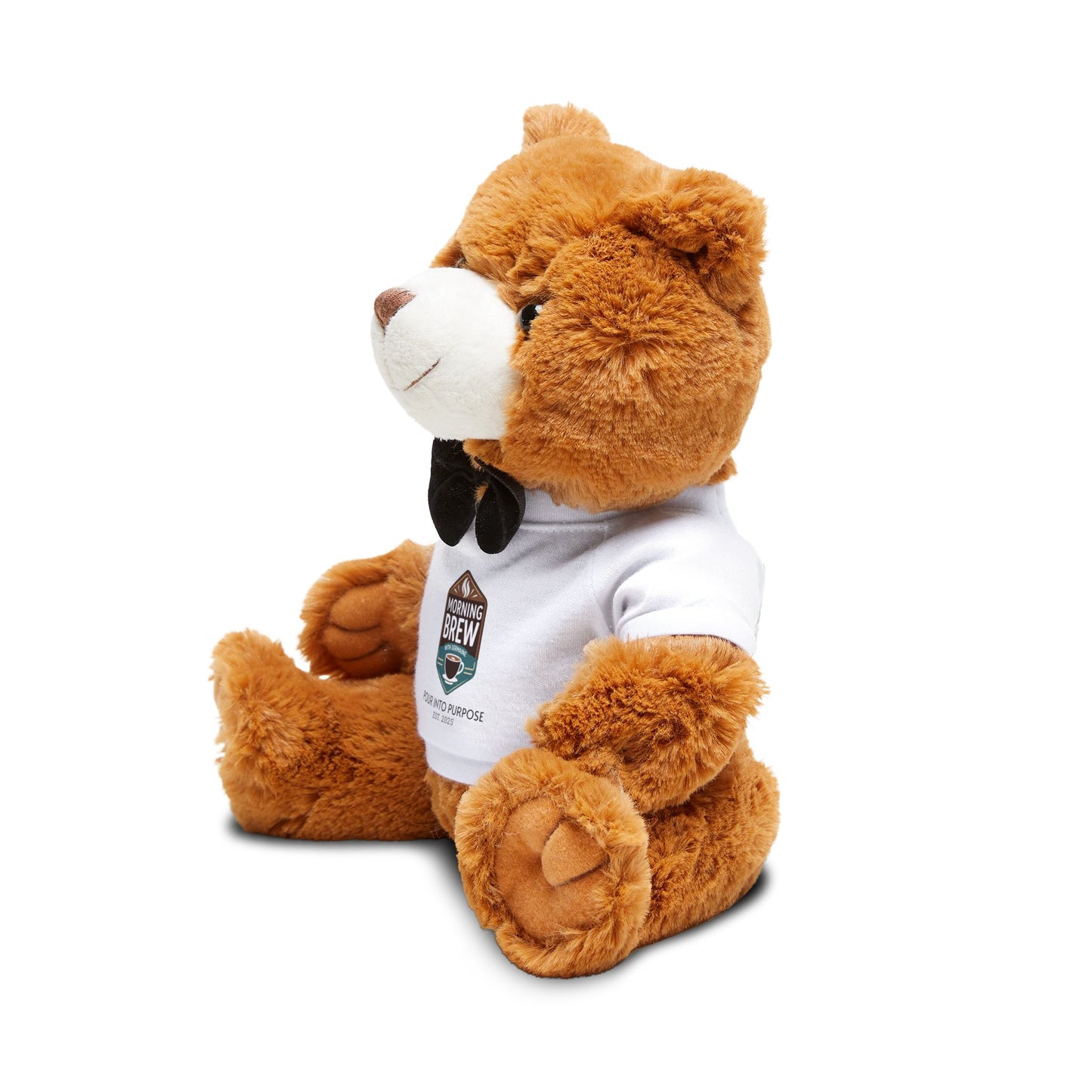 Plush Teddy Bear with “Morning Brew” T‑Shirt — Soft Gift Bear for Coffee Lovers