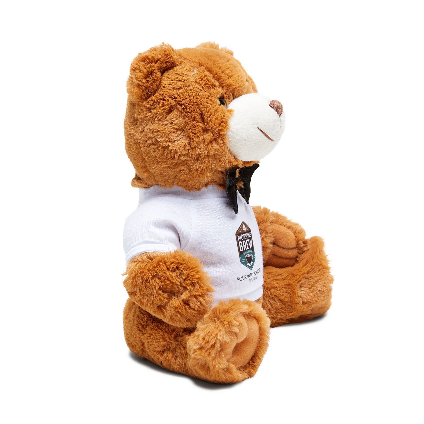 Plush Teddy Bear with “Morning Brew” T‑Shirt — Soft Gift Bear for Coffee Lovers